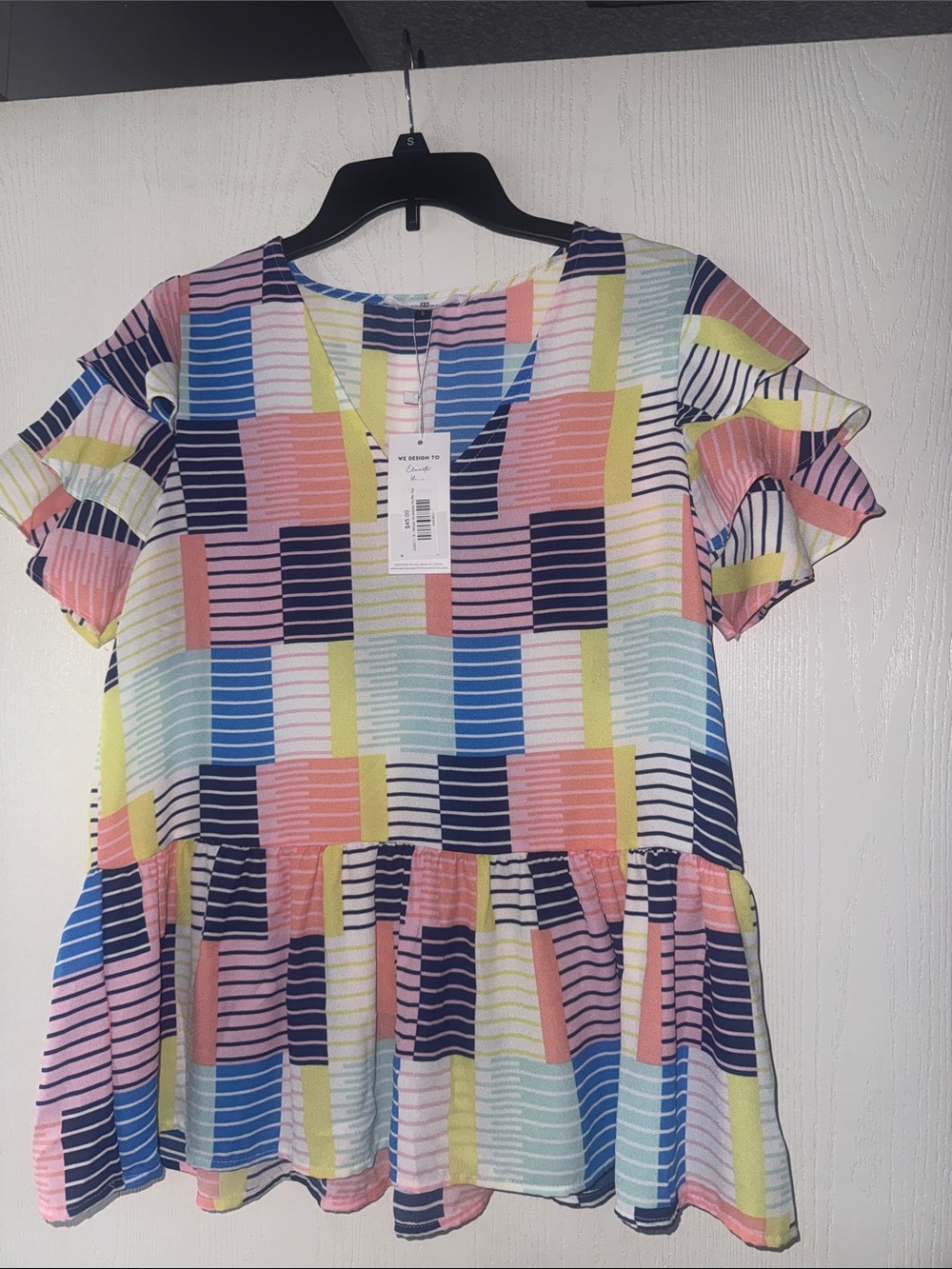 Colorblock Geometric Peplum Tunic Top - Multicolor